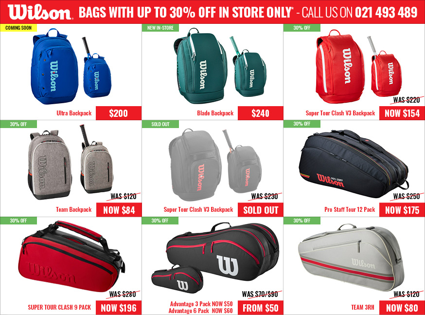 Wilson tennis racquets, bags, balls for sale NZ